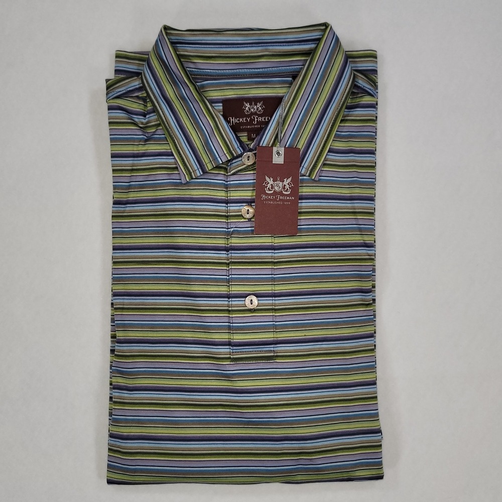 Hickey Freeman Men's Striped Short Sleeve Polo Shirt Green Size M NWT